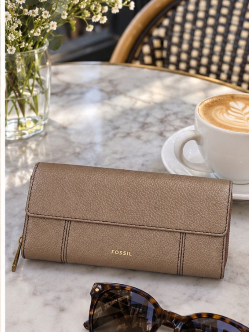 Fossil Taupe Pebbled Leather Wallet Clutch - Picture 2 of 12